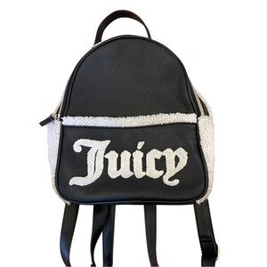 Juicy Couture Juicy Flashback Small Backpack Black Faux Sherpa Crossbody Bag Y2K